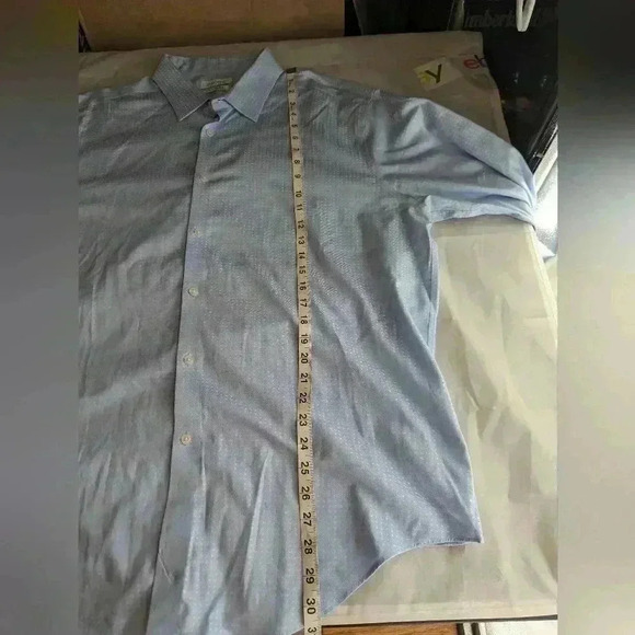 Calvin Klein Infinite Non Iron Slim Fit Stretch Collared Blue Men's Long Sleeve - Picture 12 of 14